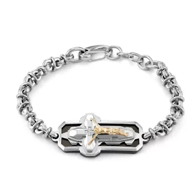 Sideways Mens Stainless Steel 9 Inch Link Cross Chain Bracelet