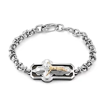 Sideways Mens Stainless Steel 9 Inch Link Cross Chain Bracelet