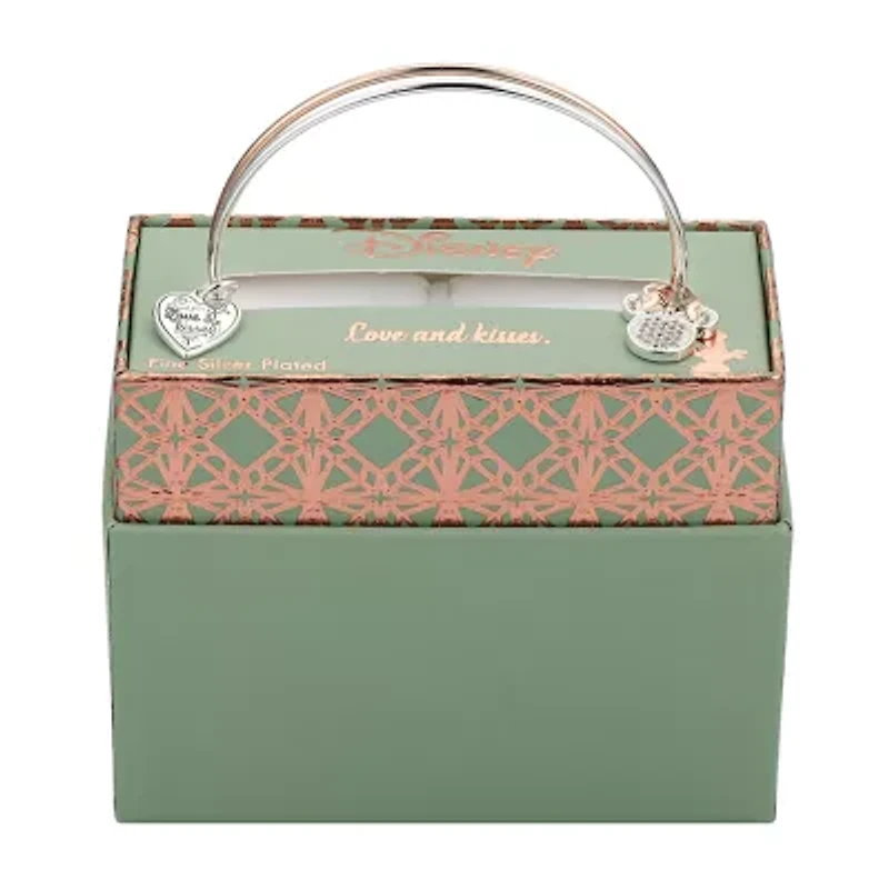 Disney Classics Womens Cubic Zirconia Stainless Steel Heart Minnie Mouse Bangle Bracelet