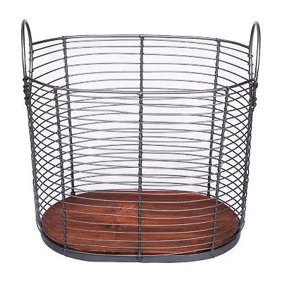 Baum Black Wire Basket with Wood Bottom