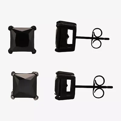 Shaquille O'Neal XLG Mens Black Cubic Zirconia Stainless Steel 2 Pair Earring Set