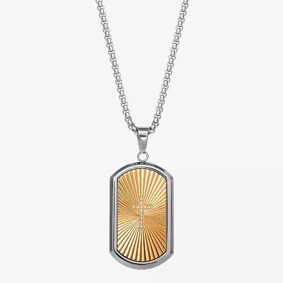 Shaquille O'Neal XLG Mens White Cubic Zirconia Stainless Steel Cross Dog Tag 22 Inch Pendant Necklace