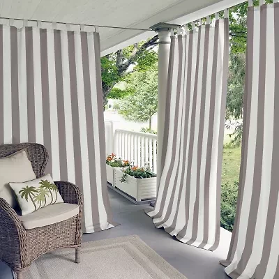 Elrene Home Fashions Highland Stripe Uv 50+ Tab Top Light-Filtering Single Outdoor Curtain Panel