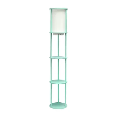 Etagere Storage Floor Lamp With 2 Usb And 1 Outlet