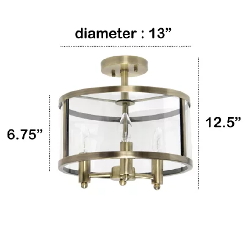 3-Light 13in Industrial Semi Flush Mount Lighting