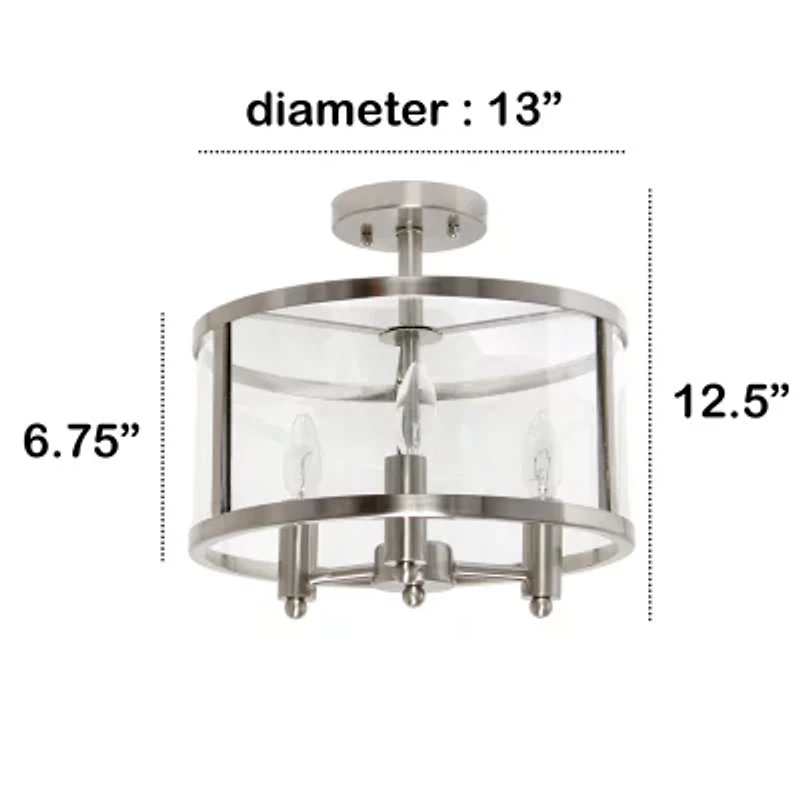 3-Light 13in Industrial Semi Flush Mount Lighting