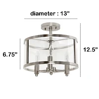 3-Light 13in Industrial Semi Flush Mount Lighting
