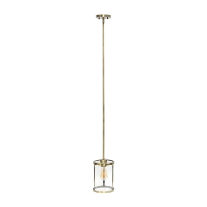 1-Light 9.25" Adjustable Hanging Cylindrical Clear Glass Pendant Light