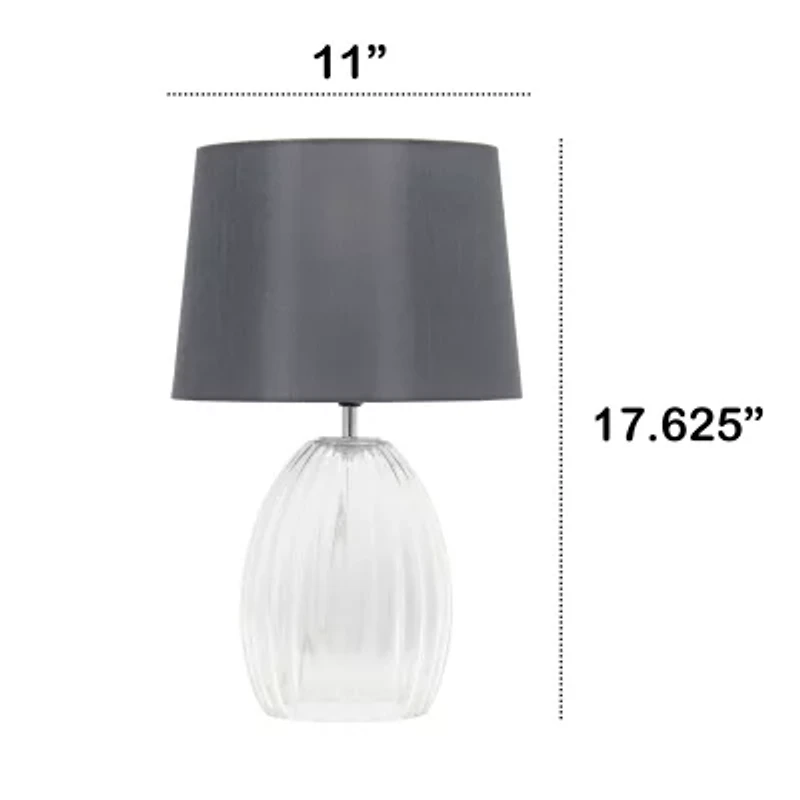 17.63" Contemporary Fluted Glass With Gray Fabric Shade Lamp Table