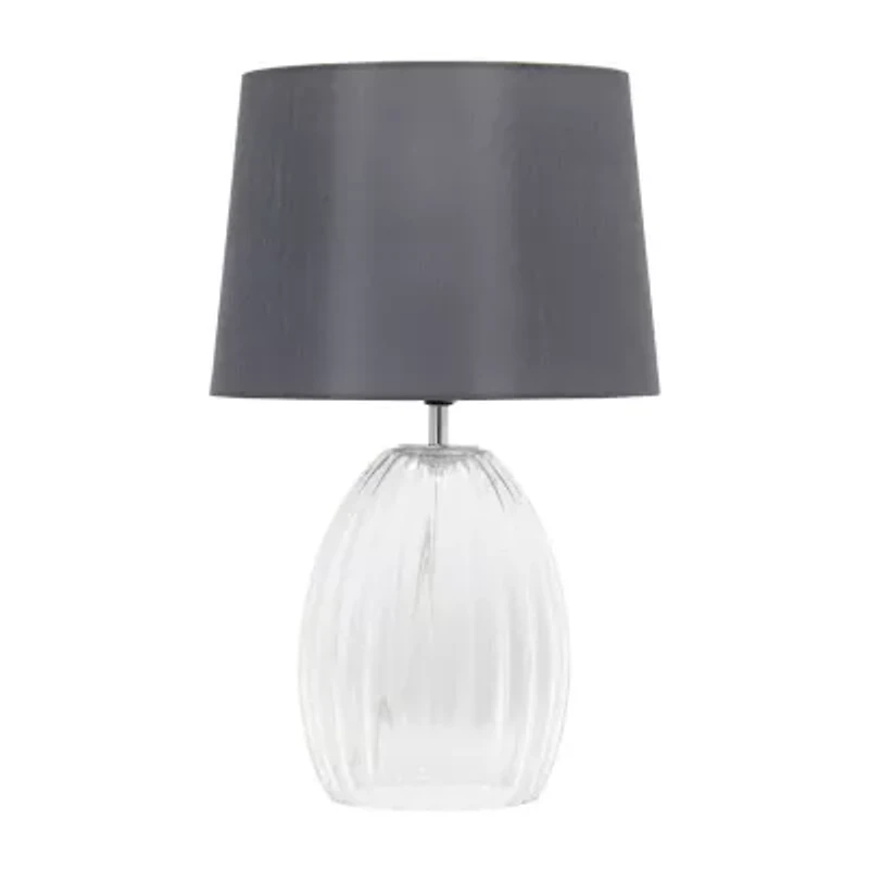 17.63" Contemporary Fluted Glass With Gray Fabric Shade Lamp Table