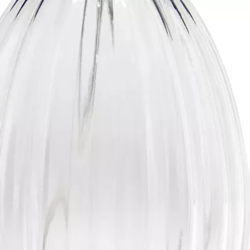 17.63" Contemporary Fluted Glass With Gray Fabric Shade Lamp Table