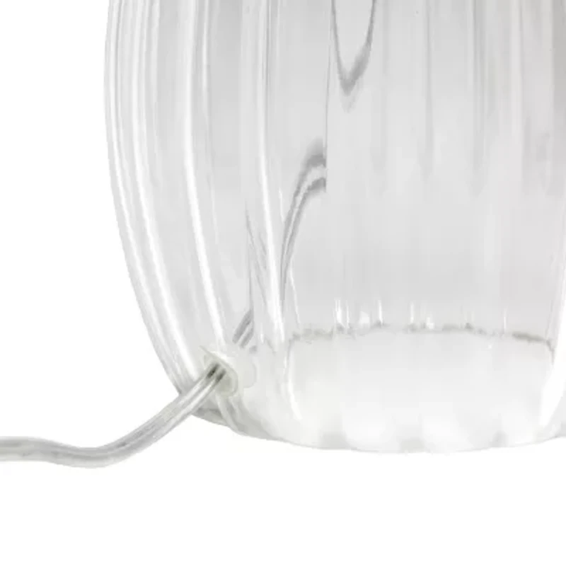 17.63" Contemporary Fluted Glass With Gray Fabric Shade Lamp Table