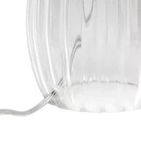 17.63" Contemporary Fluted Glass With Gray Fabric Shade Lamp Table