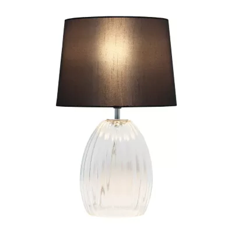 17.63" Contemporary Fluted Glass With Gray Fabric Shade Lamp Table