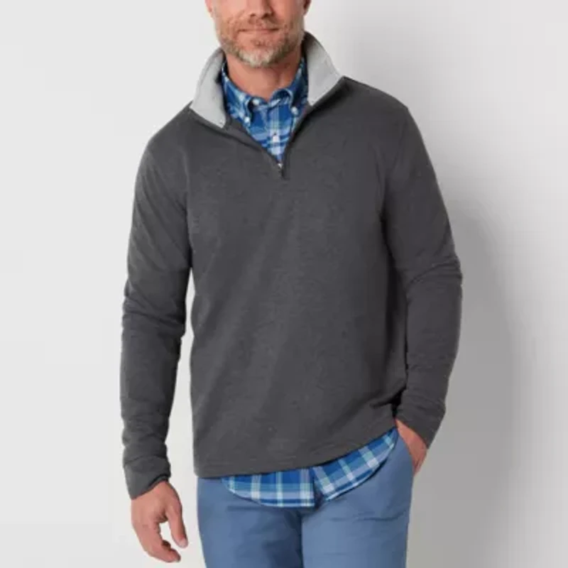 St. John's Bay Mens Mock Neck Long Sleeve Quarter-Zip Pullover