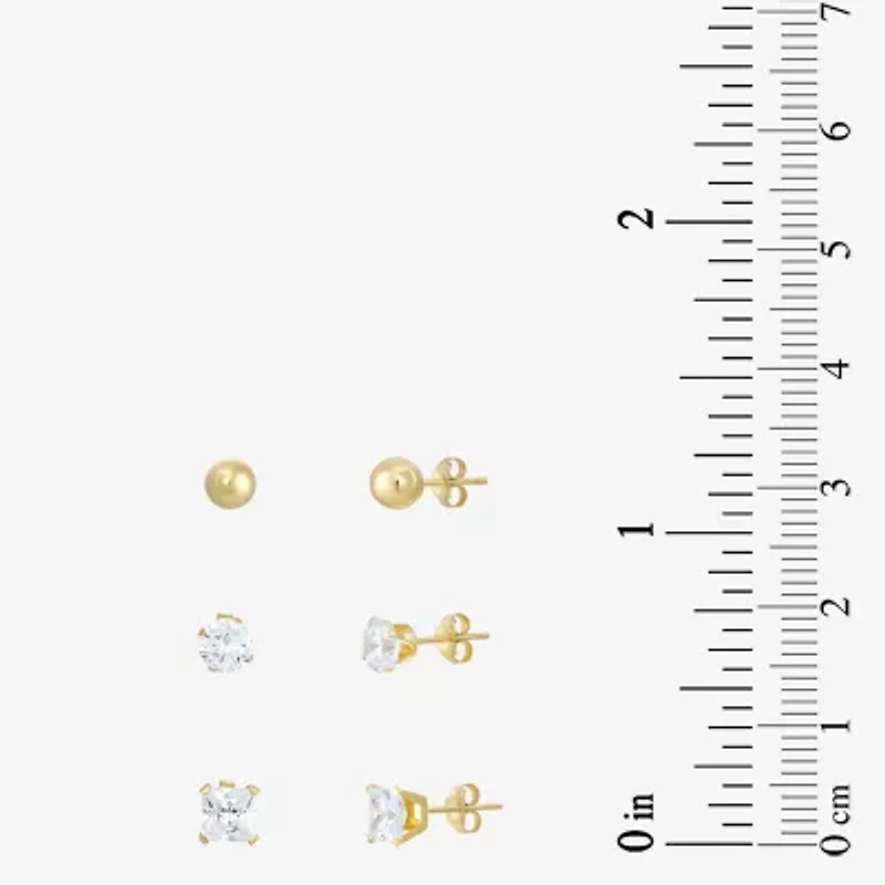 Women's Cubic Zirconia 14K Gold 6 Pair Earring Set