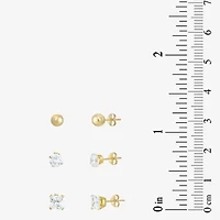 Women's Cubic Zirconia 14K Gold 6 Pair Earring Set