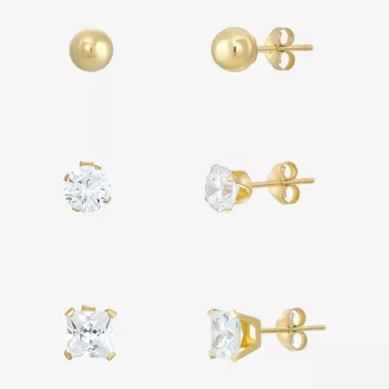Women's Cubic Zirconia 14K Gold 6 Pair Earring Set