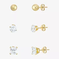 Women's Cubic Zirconia 14K Gold 6 Pair Earring Set