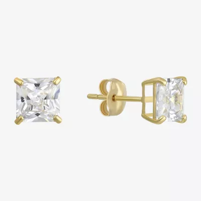 Princess-Cut Cubic Zirconia 10K Gold Stud Earrings