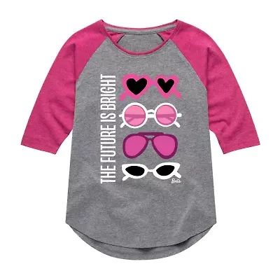 Little & Big Kid Girls Crew Neck 3/4 Sleeve Regular Fit Barbie Graphic T-Shirt