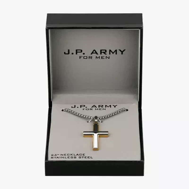 J.P. Army Mens Stainless Steel Cross 24 Inch Pendant Necklace