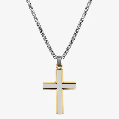 J.P. Army Mens Stainless Steel Cross 24 Inch Pendant Necklace