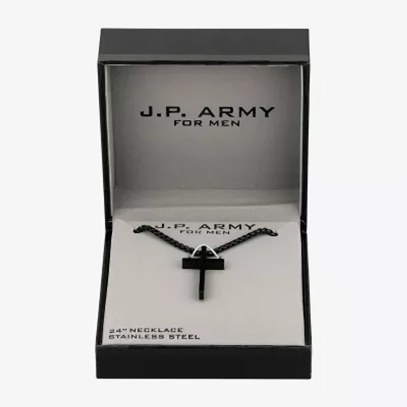 J.P. Army Black Mens Stainless Steel Cross 24 Inch Pendant Necklace