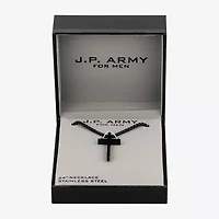 J.P. Army Black Mens Stainless Steel Cross 24 Inch Pendant Necklace