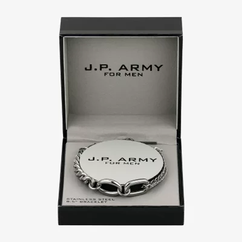 J.P. Army Mens Stainless Steel 8 1/2 Inch Semisolid Link Chain Bracelet