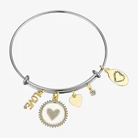 Footnotes Love Womens Cubic Zirconia 14K Gold Over Brass Heart Bangle Bracelet