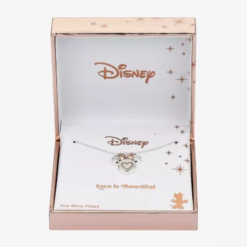 Disney Classics Love Womens Cubic Zirconia 14k Rose Gold Over Brass Pure Silver Over Brass Heart 16 Inch Pendant Necklace