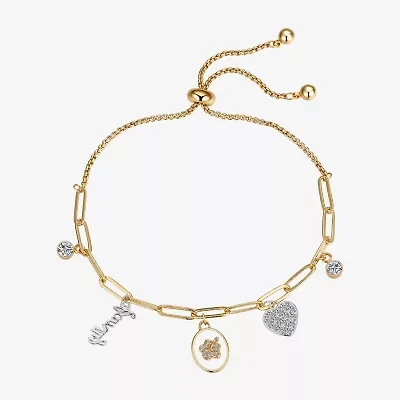 Disney Classics Family Ohana Womens Cubic Zirconia 14K Gold Over Brass Flower Heart Lilo & Stitch Bolo Bracelet
