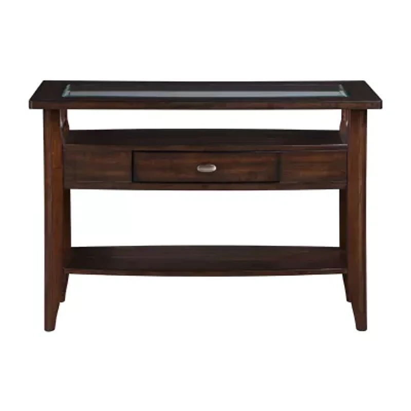 Blaire Glass Top Storage 1-Drawer Console Table