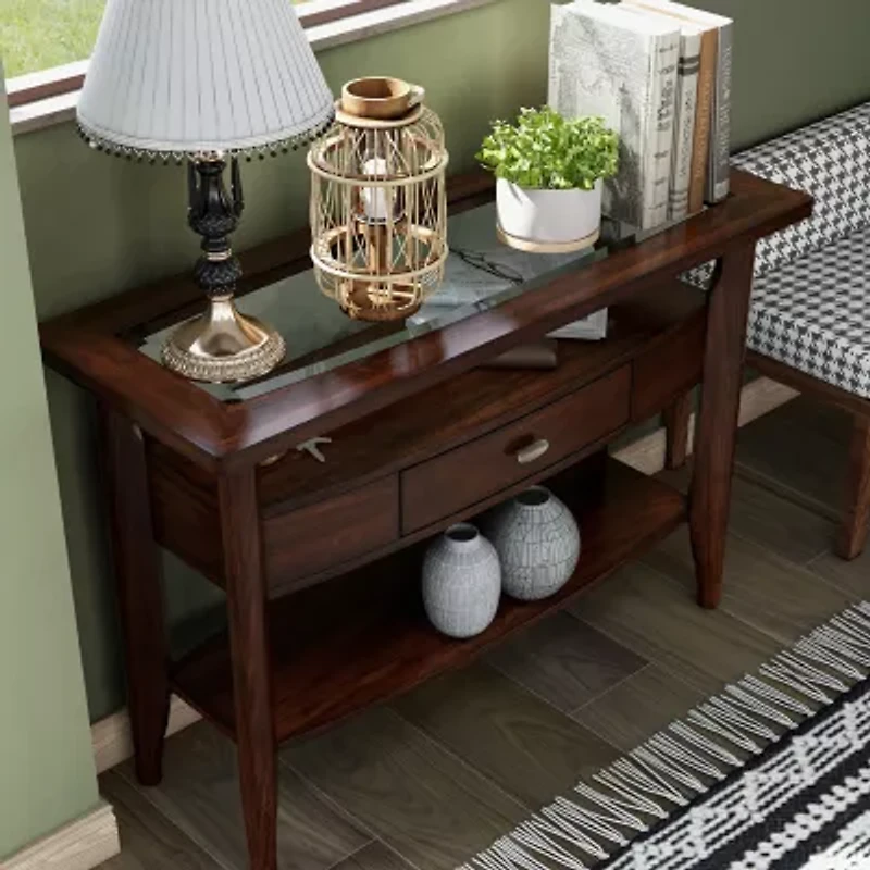 Blaire Glass Top Storage 1-Drawer Console Table