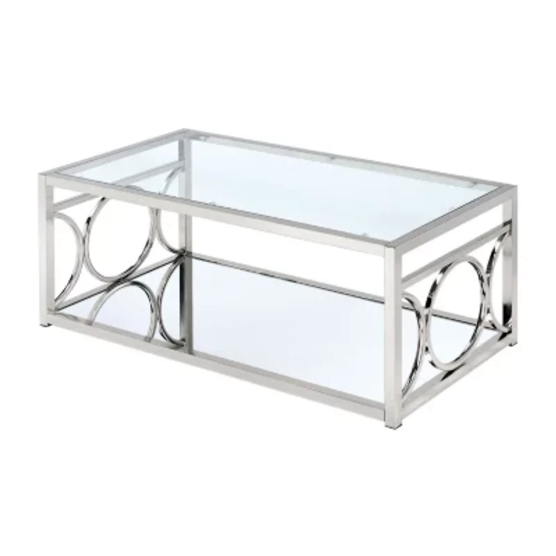 Jasper Glass Top Mirrored Storage Glass Coffee Table