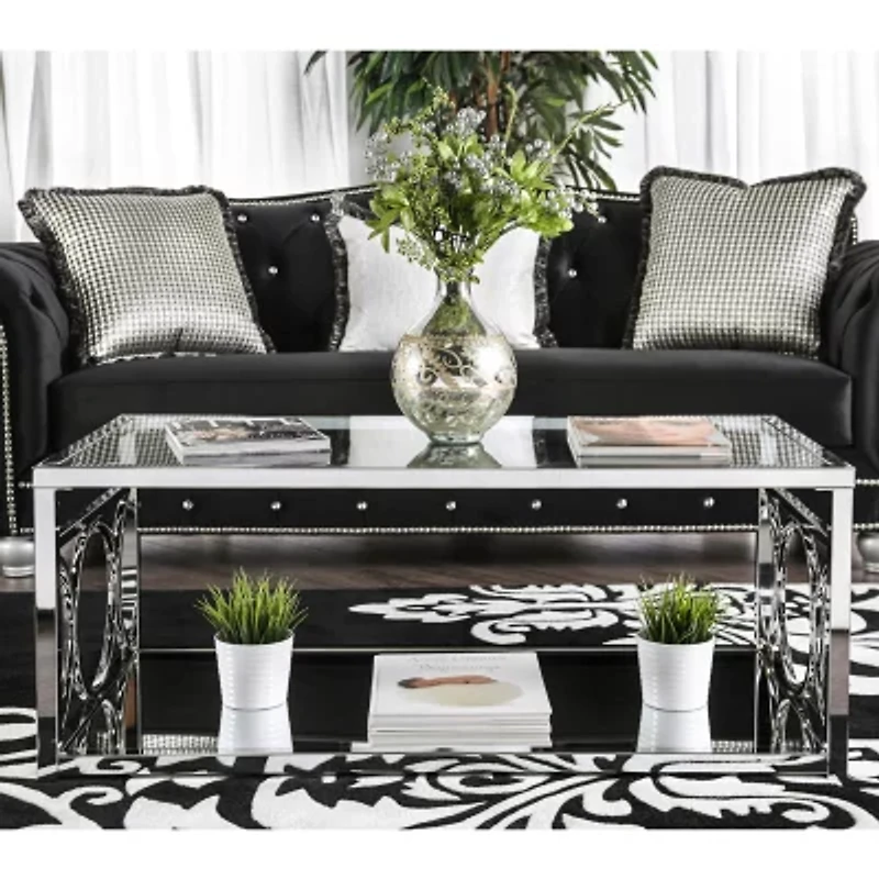 Jasper Glass Top Mirrored Storage Glass Coffee Table