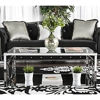 Jasper Glass Top Mirrored Storage Glass Coffee Table