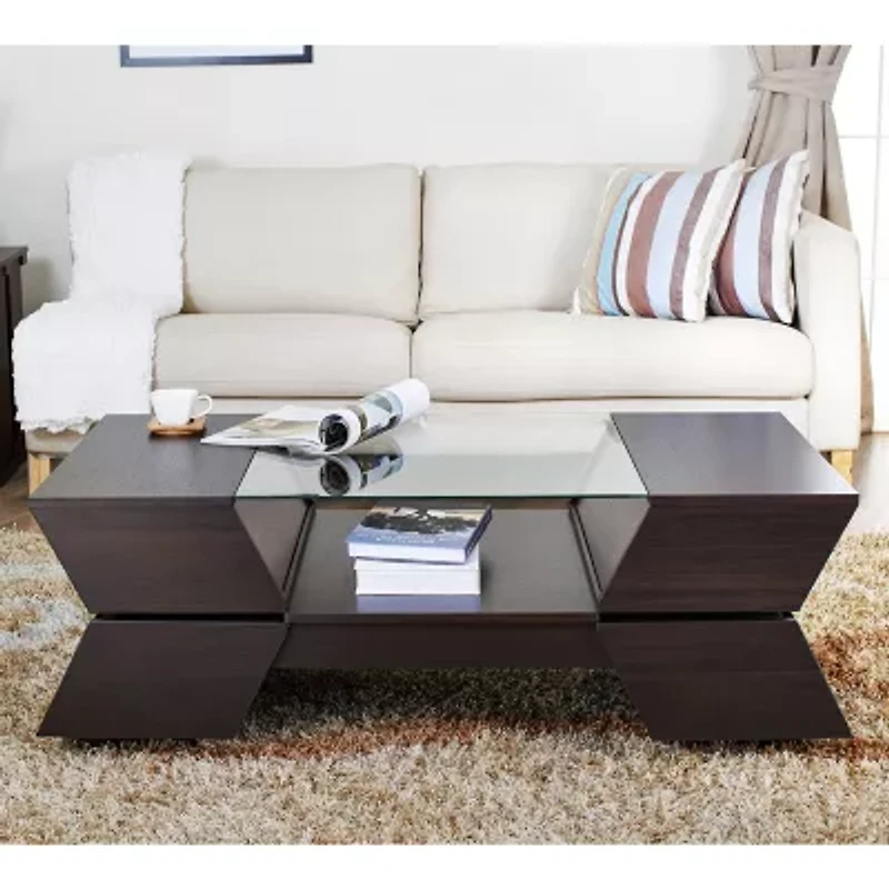 Ashland Glass Top Storage Coffee Table