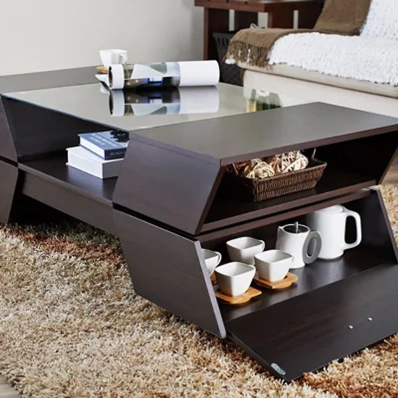 Ashland Glass Top Storage Coffee Table