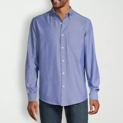 St. John's Bay Performance Oxford Dexterity Mens Easy-on + Easy-off Long Sleeve Classic Fit Button-Down Shirt