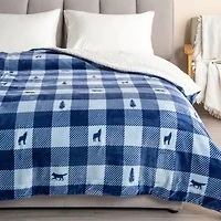 Linery Velvet Plush Sherpa Lodge Print Washable Reversible Midweight Throw