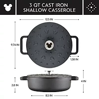 Farberware Disney Monochrome Pre Seasoned Cast Iron 3-qt. Shallow Casserole with Lid