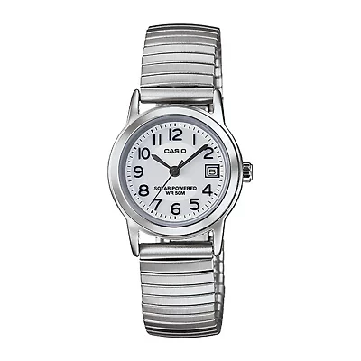 Casio® Womens White Dial Stainless Steel Expansion Solar Watch LTPS100E-7BV