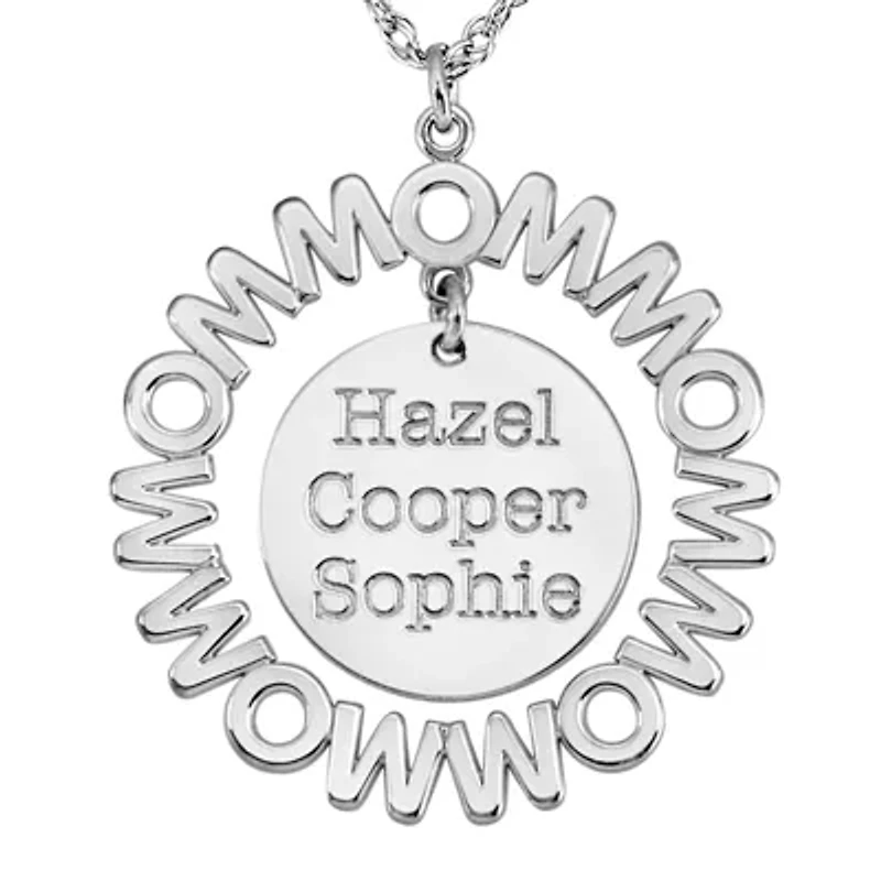 Personalized "Mom" with Child Names Circle 27mm Pendant Necklace