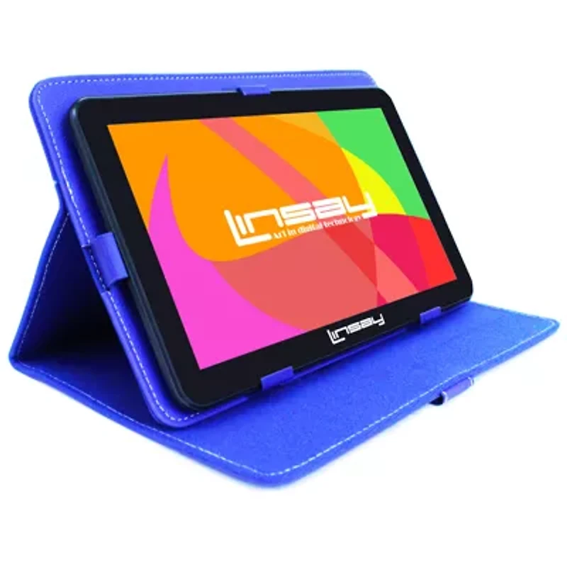 10.1" Quad Core 2GB RAM 32GB Storage Android 12 Tablet with Blue Leather Case"