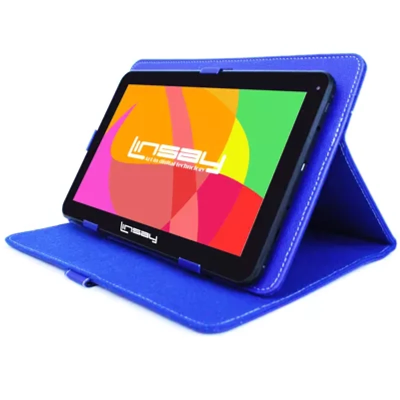 10.1" Quad Core 2GB RAM 32GB Storage Android 12 Tablet with Blue Leather Case"
