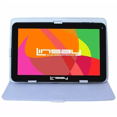 10.1" Quad Core 2GB RAM 32GB Storage Android 12 Tablet with White Leather Case"