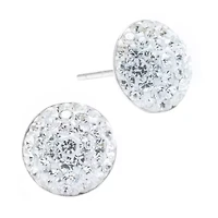 Silver Treasures Crystal Sterling 9mm Round Stud Earrings