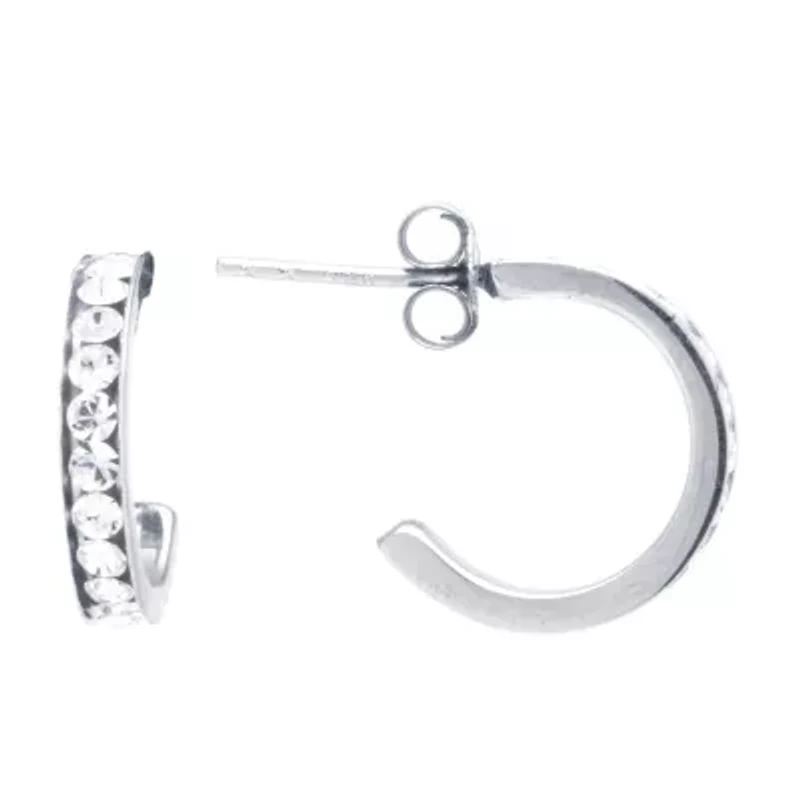 Silver Treasures Womens Crystal Sterling 15mm Hoop Earrings